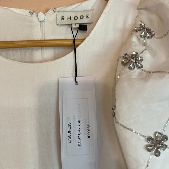 RHODE Lina Dress in White Cotton + Crystals SAMPLE - Picture 8 of 10